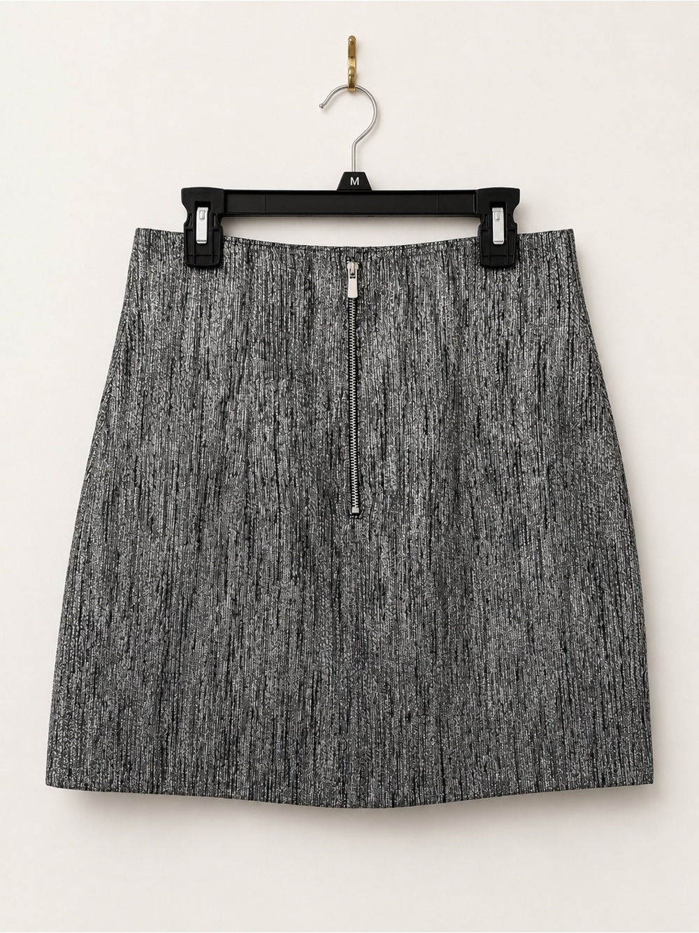 H&M Metallic Silver Mini Skirt – Shimmer Textured A-Line – Size 8 - Picture 3 of 4